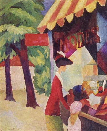 August Macke Vor dem Hutladen (Frau mit roter Jacke und Kind) Germany oil painting art